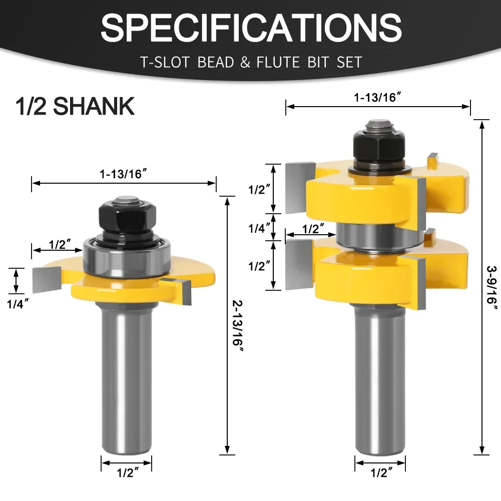 2pcs set 6 6.35 12 12.7mm Shank Tongue and Groove Router Bits Set Stock  Tenon Milling Cutter for Wood Woodworking Tools Bit