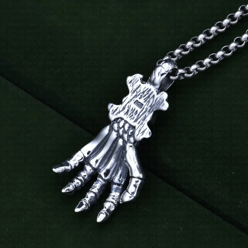 S925 Sterling Silver Charms Pendants for Women Men New Fashion 3D Ghost-claw Retro Skull-head Punk Jewelry ﻿