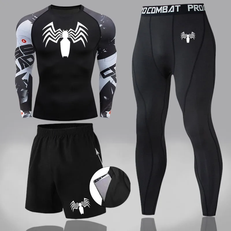 

Men's 3pcs MMA Compression Sport Suit Long-Sleeved Rashguard T-Shirt And Leggings Boxing Fitness Tracksuit Male Compression Gear