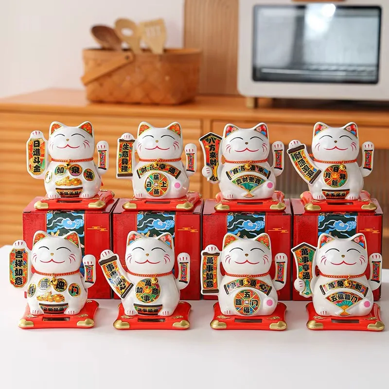 

Солнечная керамическая фигурка счастливого кота, машущего лапой, для автомобиля, гостиной, магазина, в качестве делового подарка.