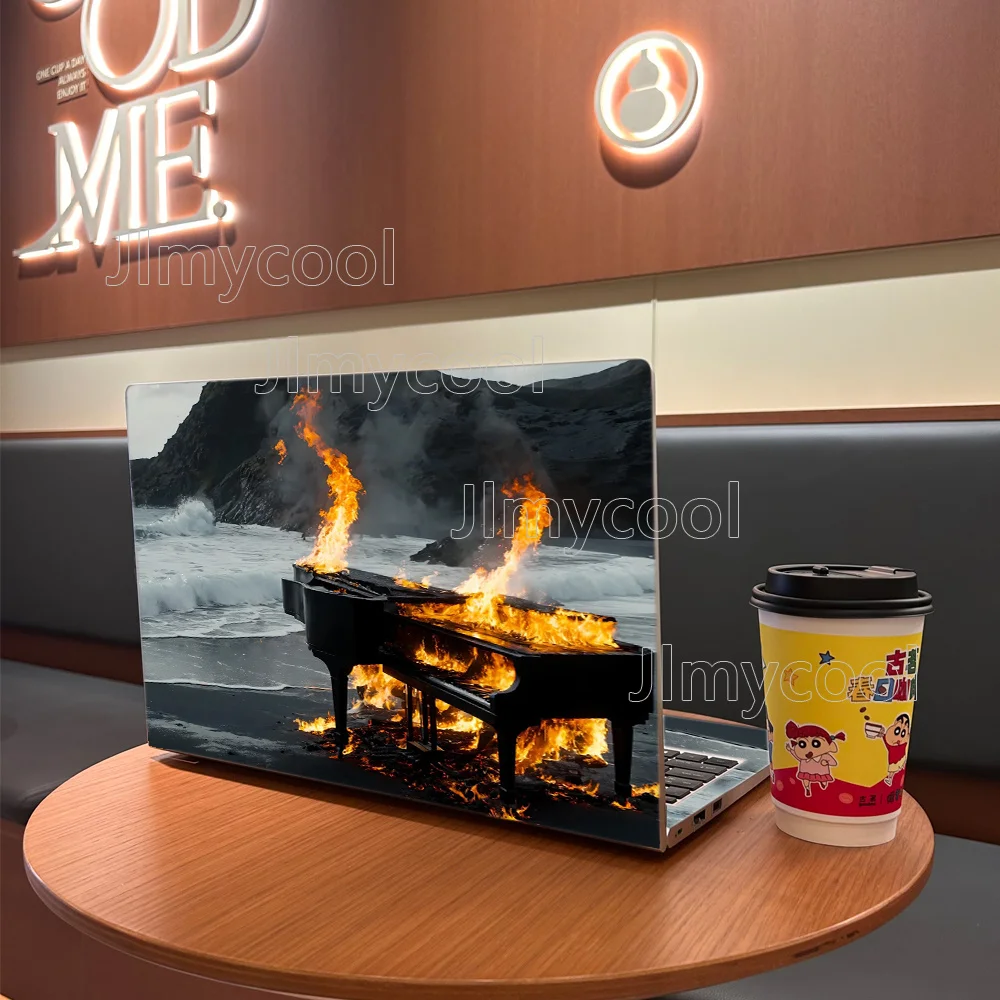 Crazy Black Burning Piano By The Seaside Laptop Sticker Self-adhesive Case for HP Lenovo Apple ASUS Easy To Install Waterproof