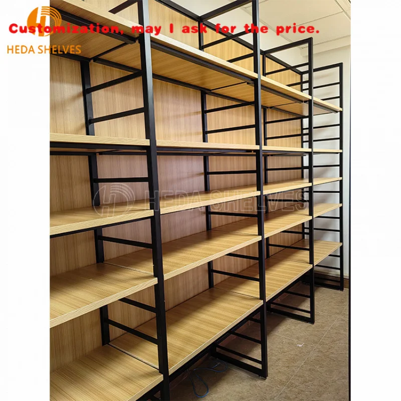 

custom.Metal and Miniso Wooden Display Rack Light Duty Retail Store Shelves Supermarket Use