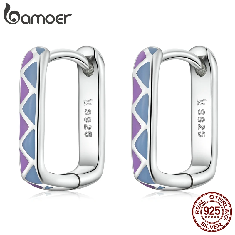 BAMOER 925 Sterling Silver Original Simple Contrast-Color Ear Buckles Violet Sterling Silver Earrings for Women Fine Jewelry