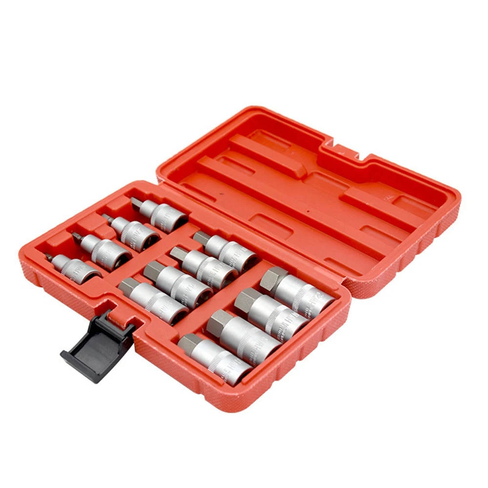 12Pcs 1/2 inch Drive Impact Hex Bit Socket Set H5 H6 H7 H8 H10 H12 H14 H16 H17 H18 H19 H22 Hex Key Sockets Set Hand