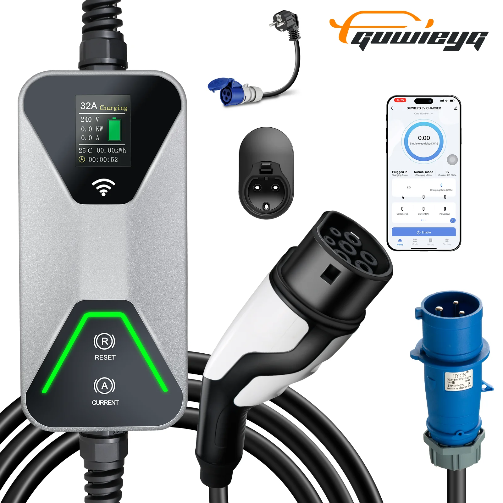 Przenośna ładowarka EV Type2 7KW z funkcją APP IEC 62196-2 Wallbox EVSE Szybkie ładowanie