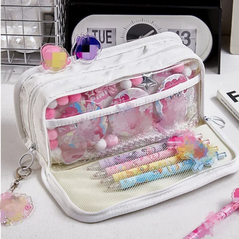 Chic Simplicity Pencil Case for Kids Boy Girl Korean Fashion Black White Color Pencil Pouch Large Capacity Stationery Bag