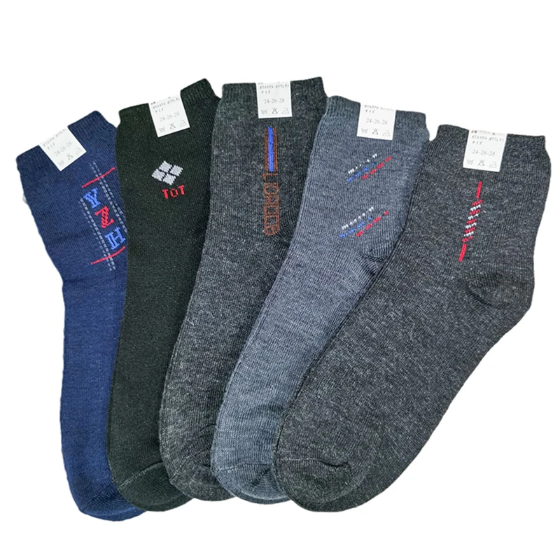 Calcetines deportivos de algodón a rayas para hombre, medias gruesas de tubo medio, 5 pares, alta calidad, Otoño e Invierno