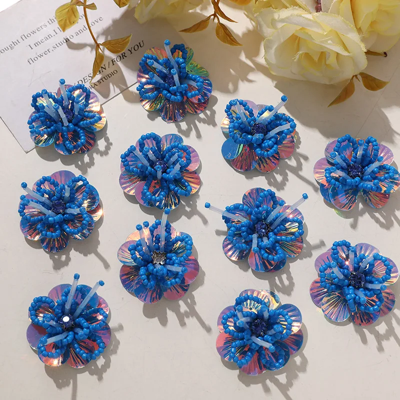 Shoe Charms 1 Piece Blue Iridescent Shell Beaded Floral Cluster DIY Beach Decor for Crystal Clear Clog Sandals Korean Style