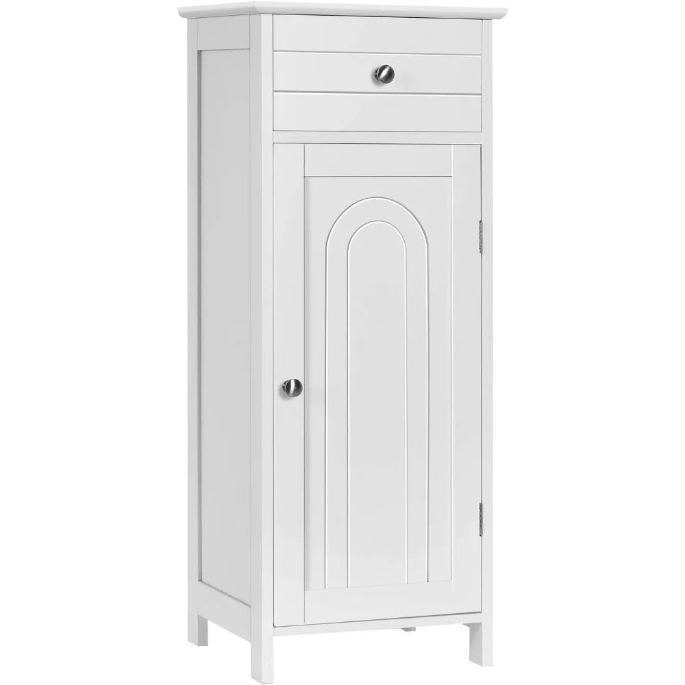 

Bathroom Floor Cabinet, Wooden Side Storage Organizer, Free-Standing Single Door Floor Storage Cabinet with Large Drawer