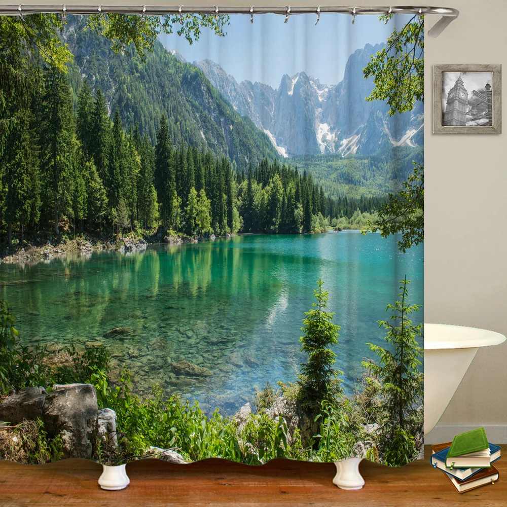 Forest Natural Scenery Shower Curtains 3d Printing Bath Polyester Washable Fabric With Hooks Home Decorative Screen