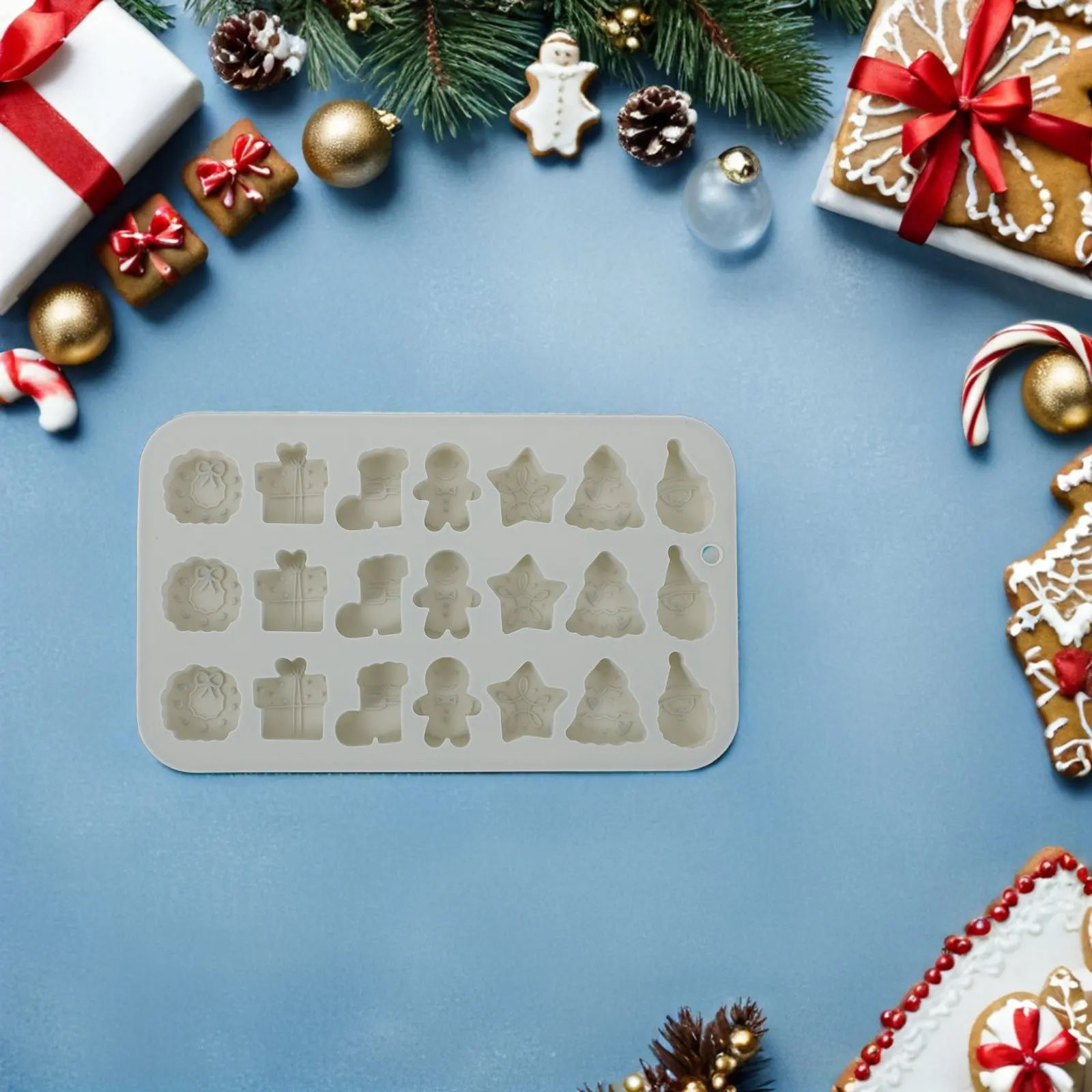 2Pcs 3D Christmas Baking Molds Set 21 Cavity Silicone Xmas Tree Santa Gingerbread Wreath Boot Mold Non-Stick Baking Tool Kit view 2