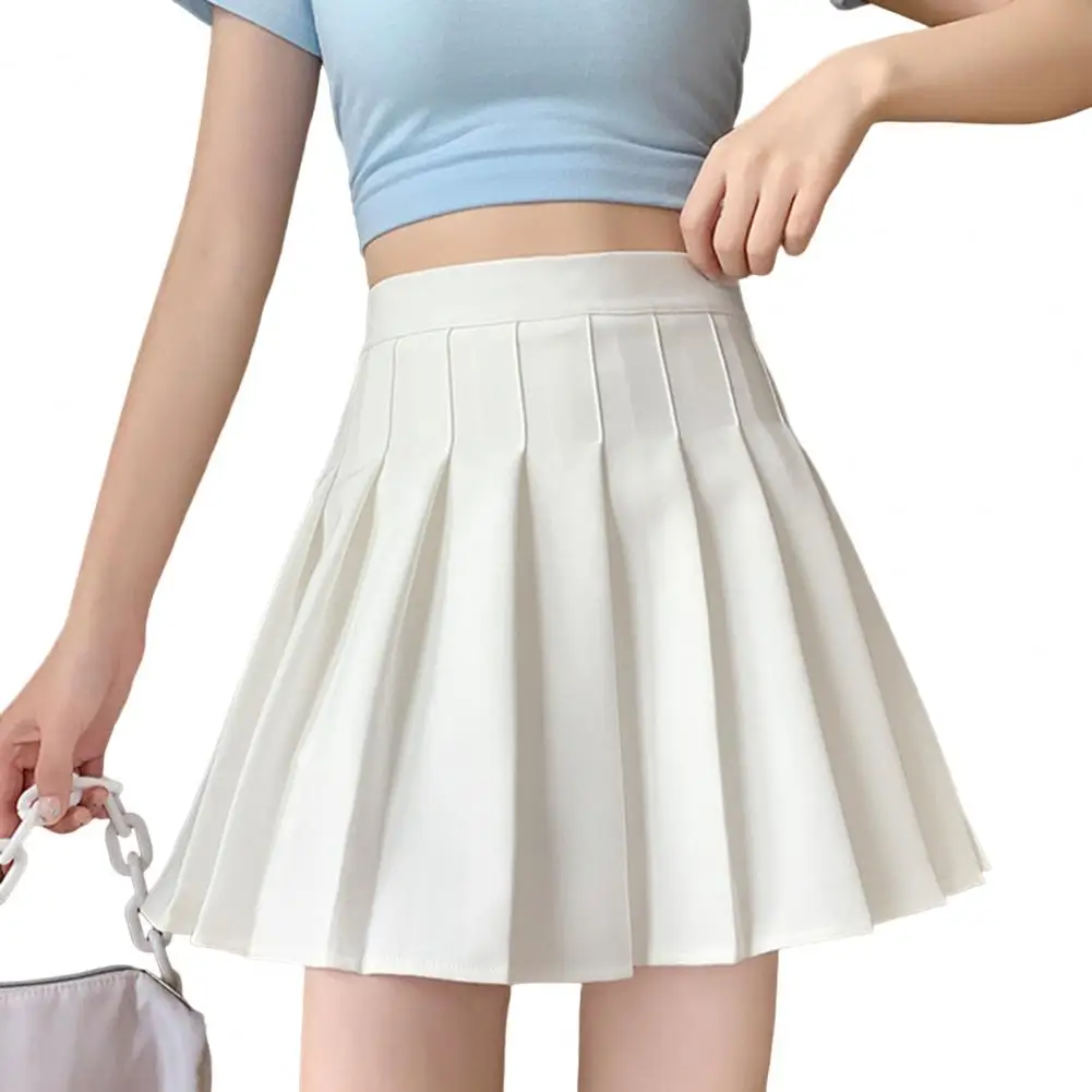 Women Uniform Skirt Pleated Solid Color High Waist A-line Loose Hem Dress-up Soft Lady Mini Pleated Skirt Female Clothes