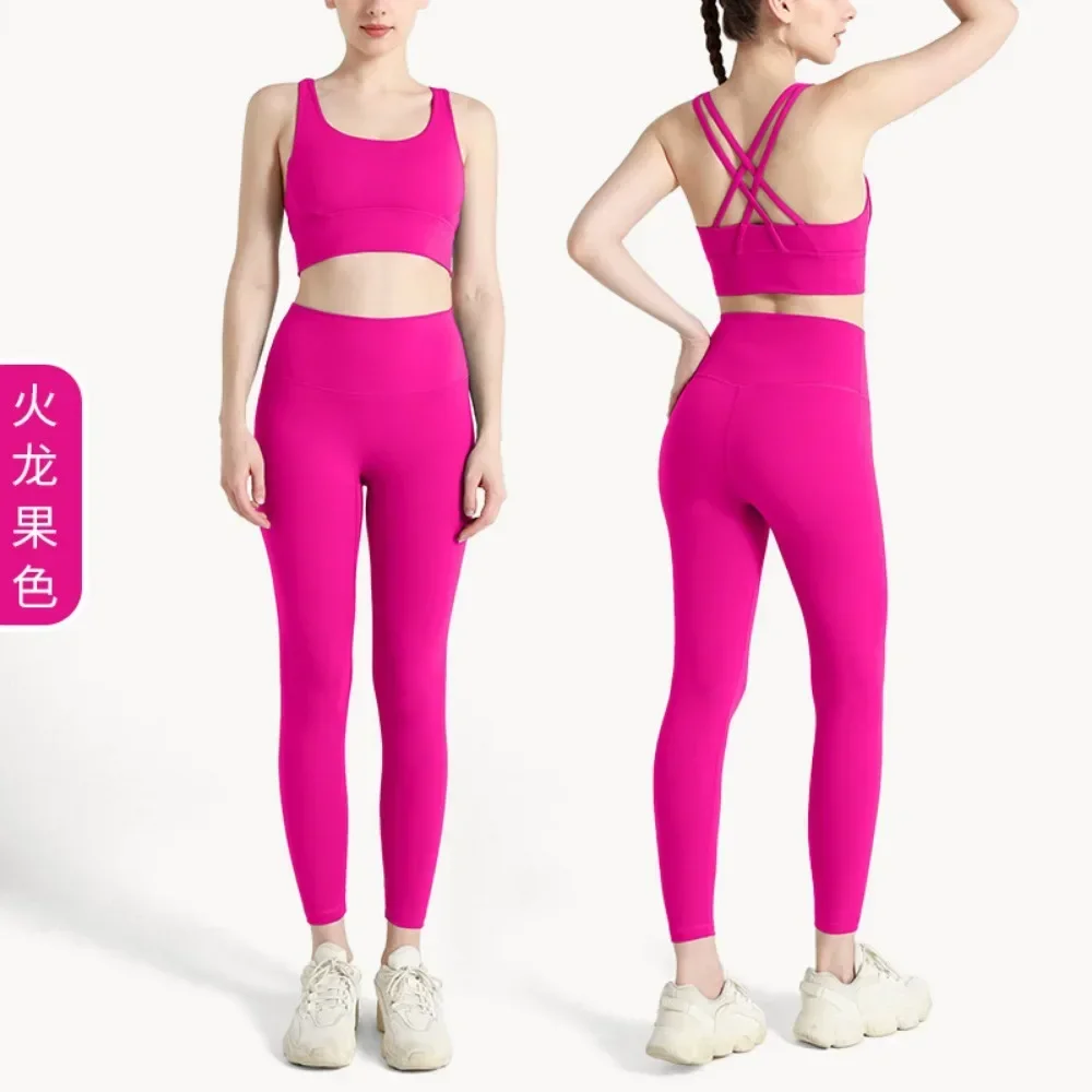 

2024Summer New 2-piece Yoga Wear Women's Activewear Sports Cross-back Nylon Yoga Top Women's Sports Bra Leggings Pilates Fitness