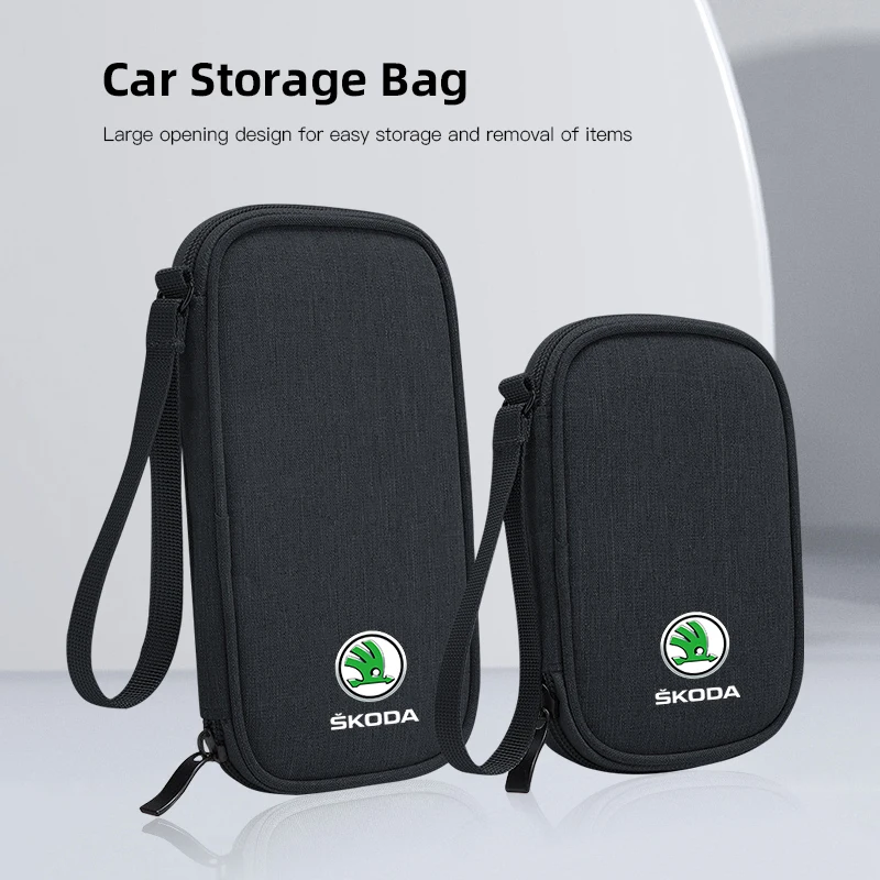 Car Interior Portable Storage Bag Data Cable For Skoda Octavia Superb Rapid Kodiaq Karoq Fabia Kamiq Roomster Citigo Enyaq