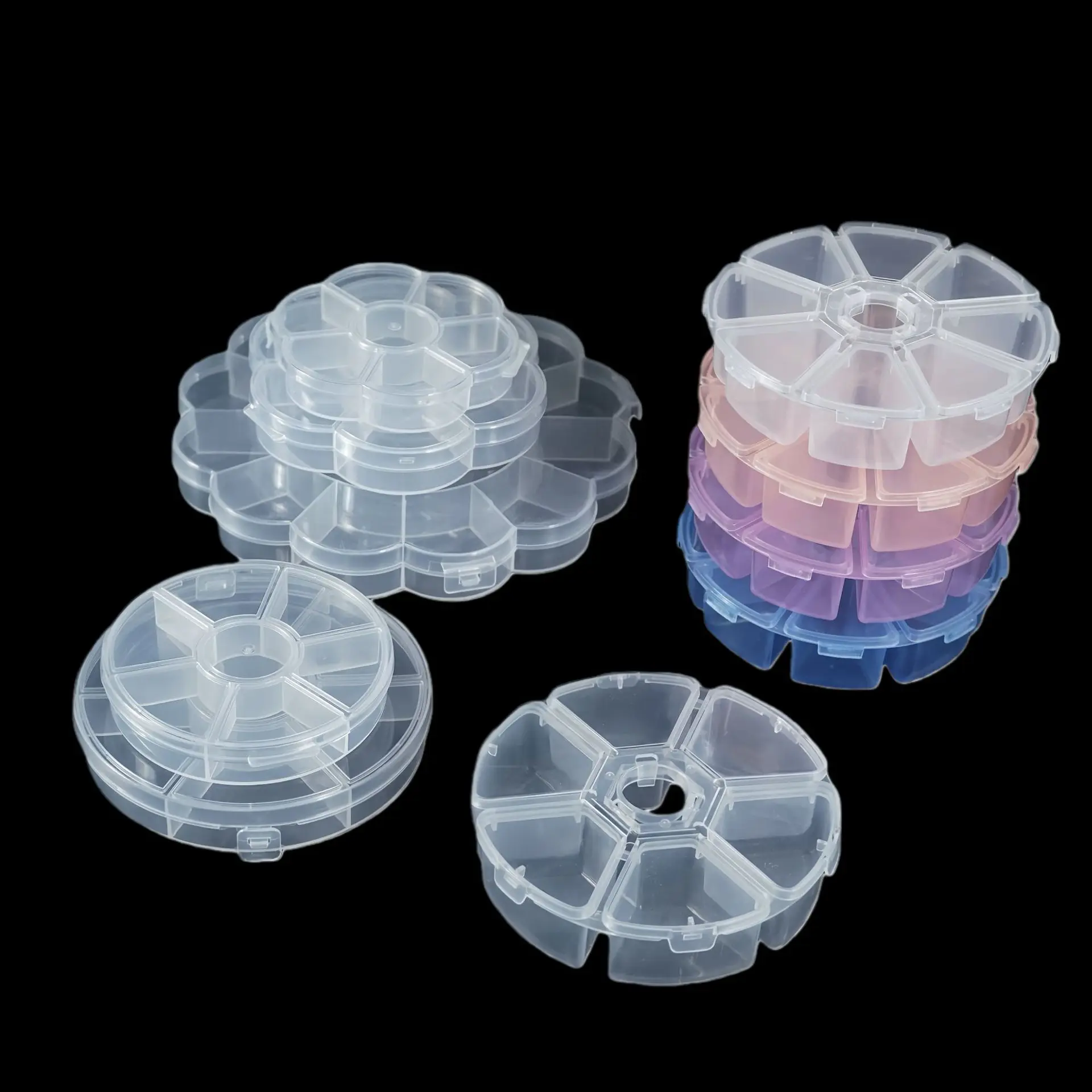 Clear Round Box Plastic Storage Box for Beads Pills Diamond Painting Drills Nail Tips Fishing Tackle Divided Organizer Case