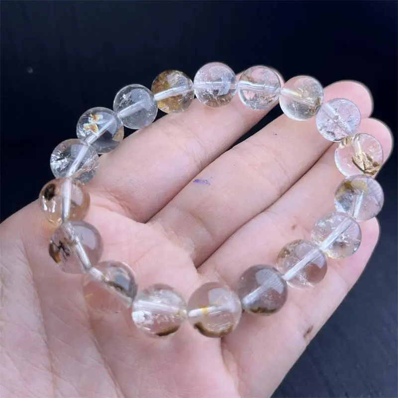 12MM Natural Herkimer Diamond Bracelet Women Men Stretch Round Beads Crystal Chirstmas Holiday Gift 1PCS