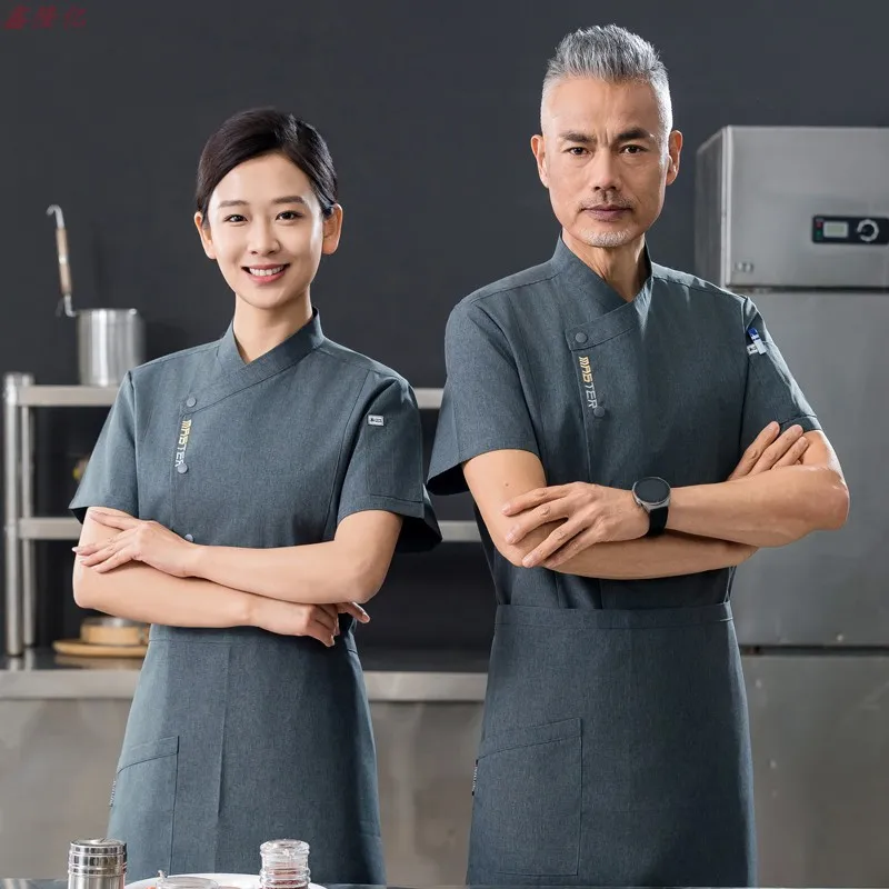 ホテルシェフの作業服、洋食レストラン、ステーキハウス、バーベキューショップ、夏用半袖作業服、カフェテリアのパン屋シェフ