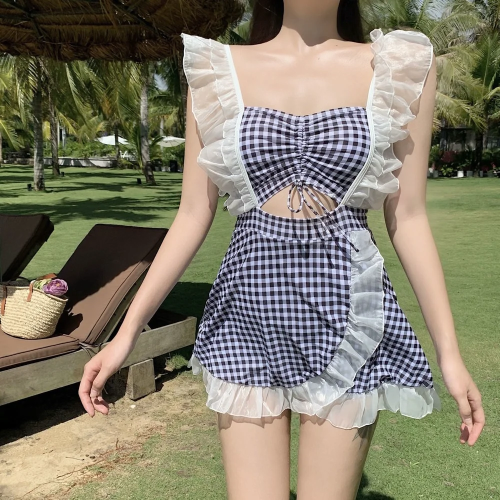 Cover-up Women Irregular Летние Patchwork Ins Kawaii Girlish Retro Holiday Slim Simple Fashion Black Beachwear Sexy Hollow Out