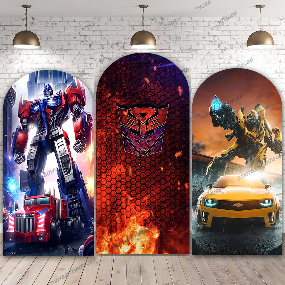 

Transformers Birthday Party Photo Background Baby Shower Arch Photo Backdrop Cartoon Banner Mecha Photography Backdrop