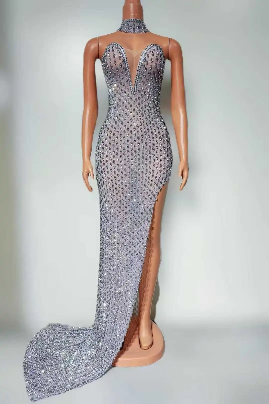 

Eye-catching Sparkle Elegance Glitter Rhinestone Dress For Women Homecoming Celebrate Las Vegas Show Drag Queen Costume