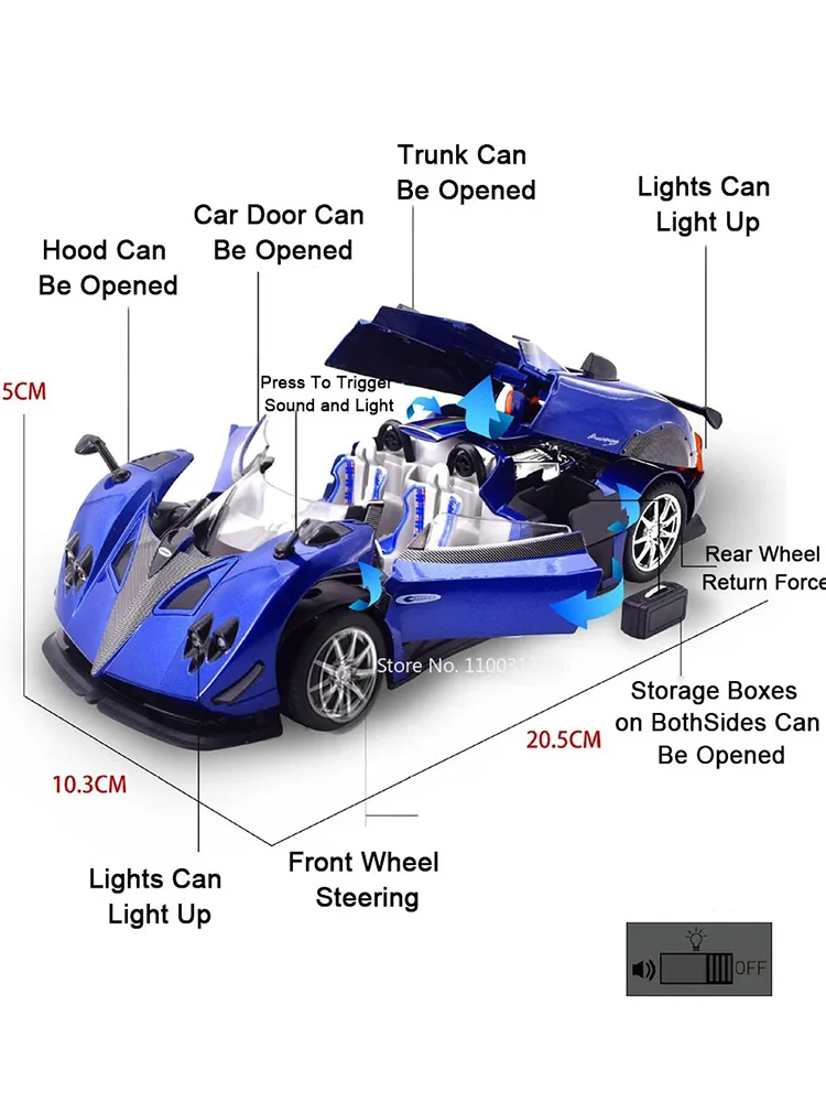 1:24 Scale Alloy Diecast Pagani Huayra Zonda HP Sports Cars Toys Models Sound Light Pull Back Vehicles for Kids Collection Gifts