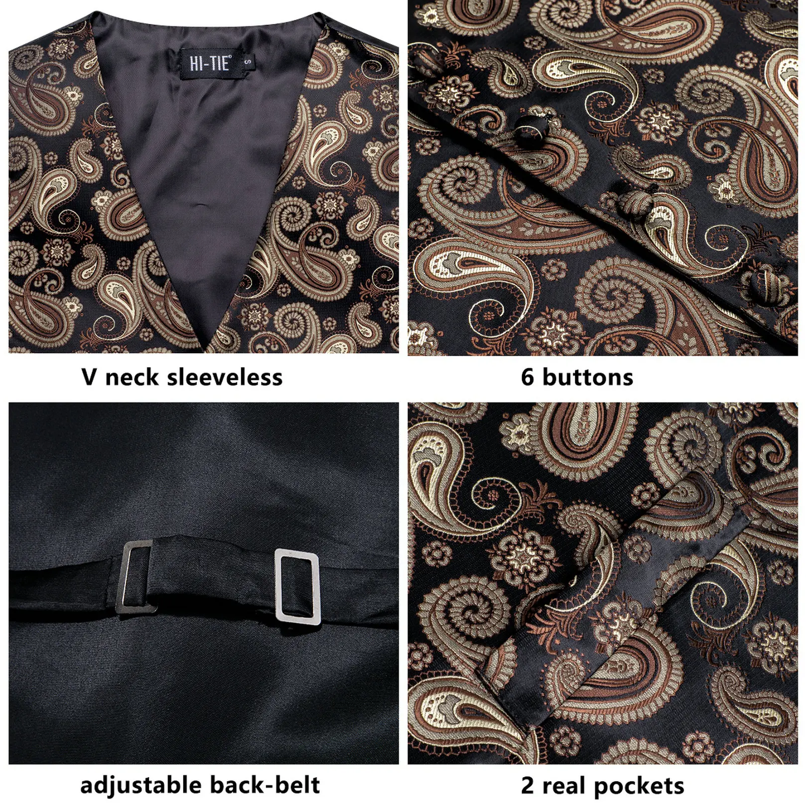 Fashion Mens Paisley Waistcoat Necktie Hanky Cufflinks Vest Set  for Business Party  Wedding Hi-Tie