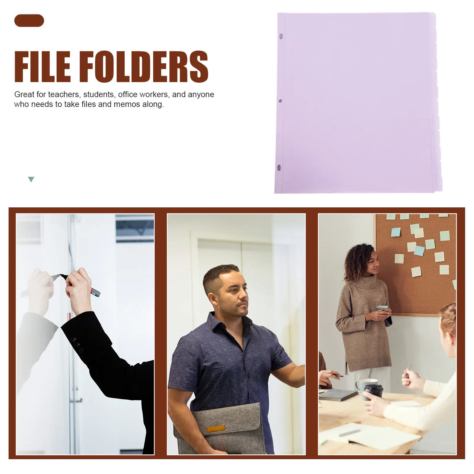 

12Pcs Binder Pockets PP Material 3-Hole Loose Leaf Dividers Document Storage Inserts Budget Organizer for Planner Office Use