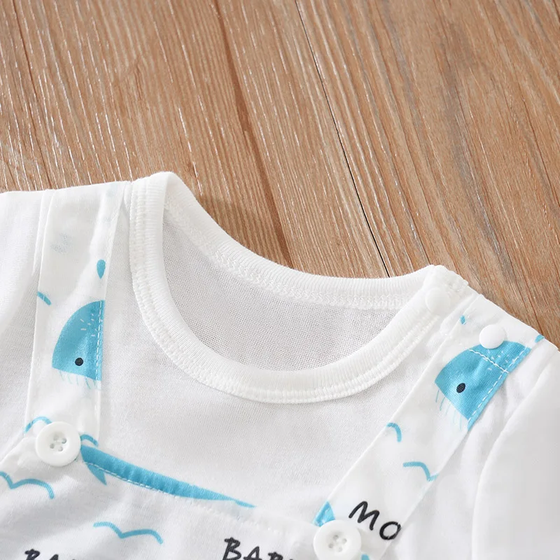 Summer Boys And Girls Cute Cartoon Strap Whale Casual Comfortable Short Sleeve Baby Bodysuit