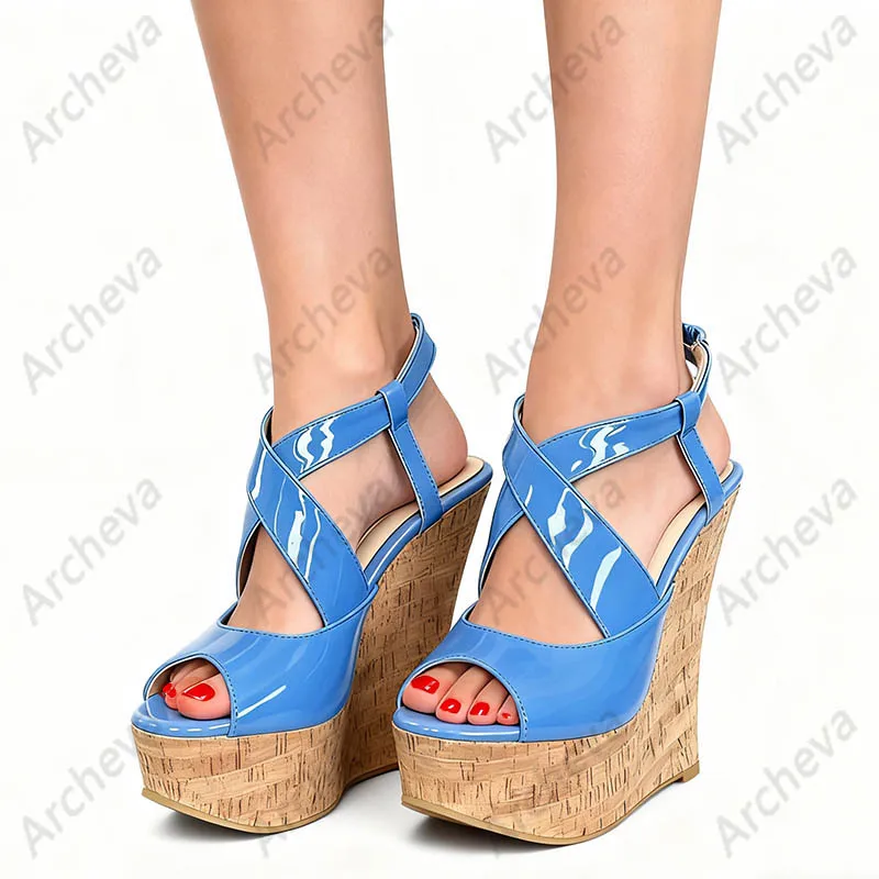 صنادل بكعب عريض مصنوعة يدويًا باللون البرتقالي - أحذية صيفية بكعب من الفلين بأشرطة للسيدات مقاس كبير 5-20