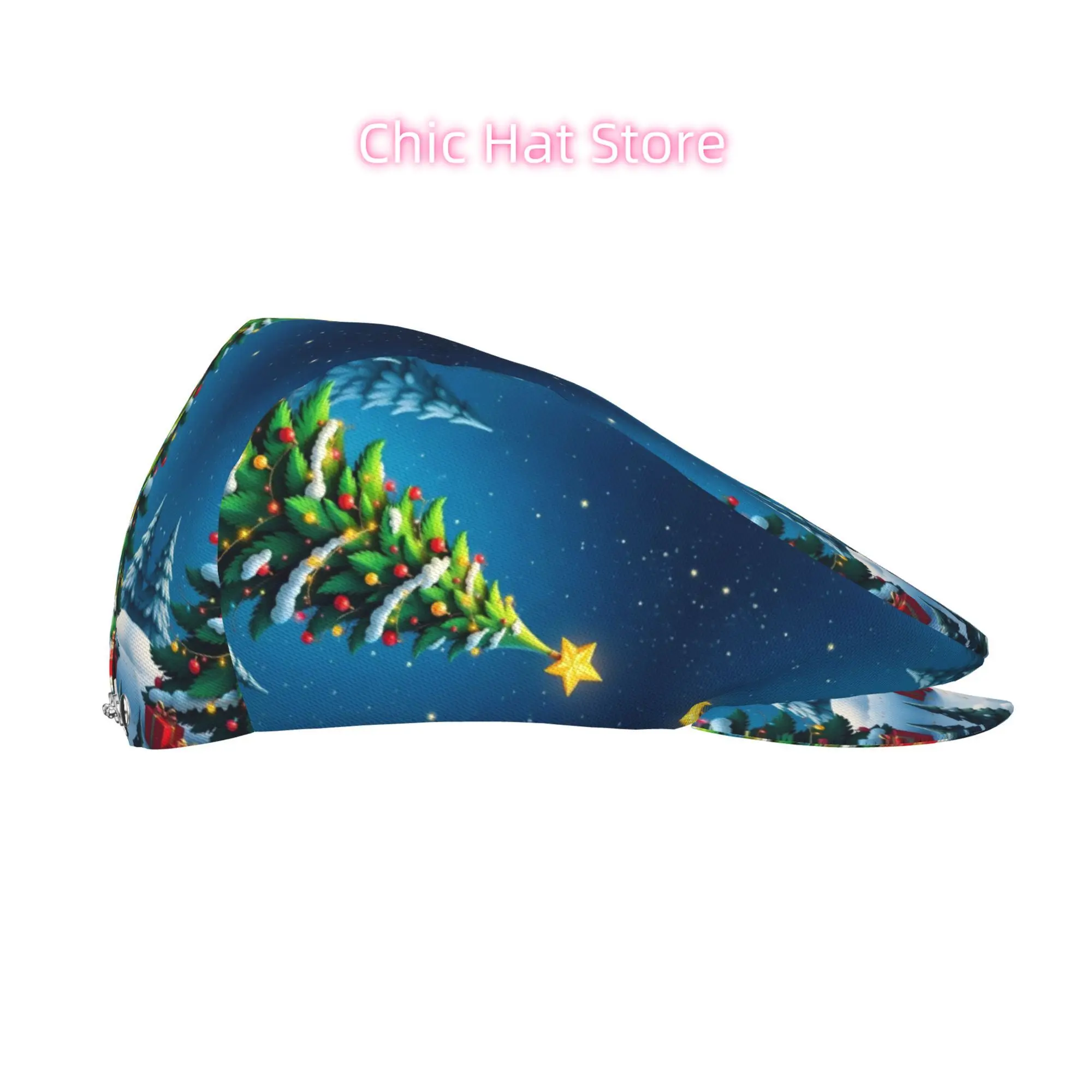 1pc of Christmas Tree Gifts Featuring a Snowy Night Design, Suitable for Both Men And Women. These Include Newsboy Caps, Berets,