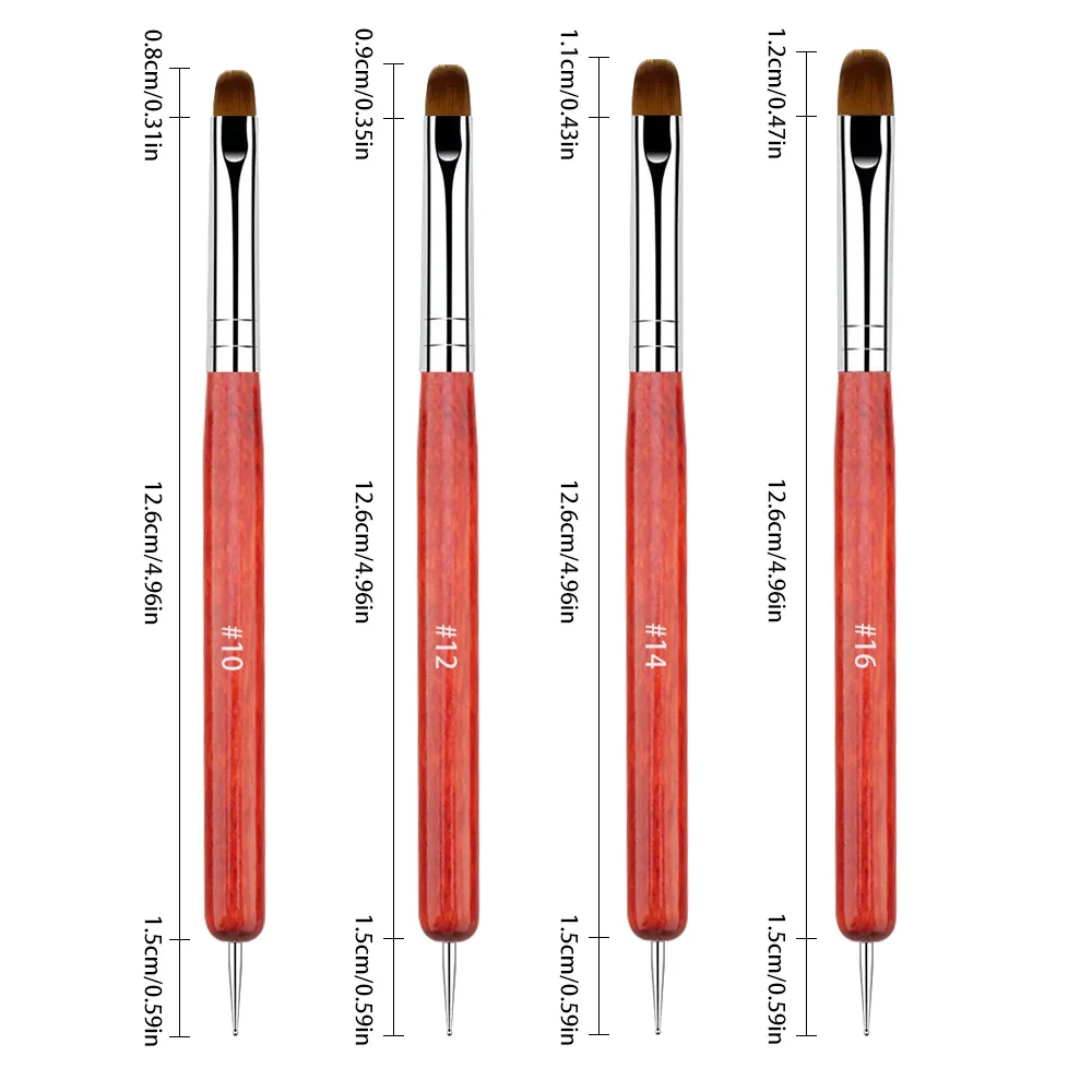4PCS Double-ended Redwood French Nail Art Brushes Set - Gel Dotting & Builder Tools for Cuticle Clean Up Nail Art Design Boxed
