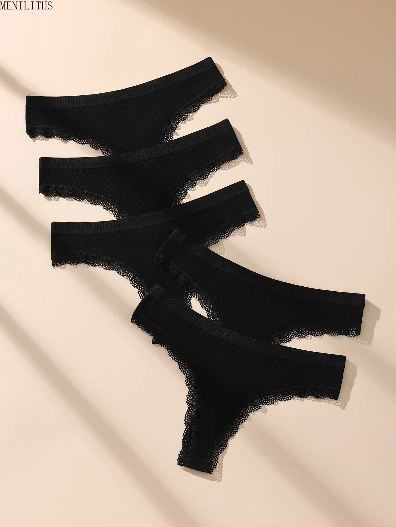 5Pcs Women Thongs Sexy Lace Panties Low Waist Underwear Girls Briefs G-String Breathable Ladies Panty Black Female Lingerie S-XL