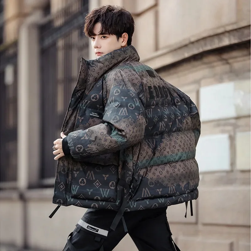 Winter 2024 White Duck Down Stand Collar Youth New Thickened Leisure Coat Loose Fashion Brand Student Puffer Jacket Men