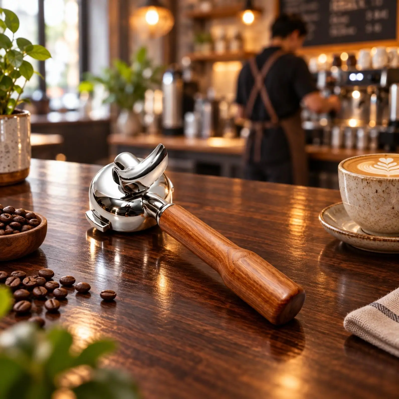 Home Espresso Portafilter Handle 58mm E61 Coffee Machine Double Spout Stainless Steel Wooden Grip for Barista Coffee Equipment