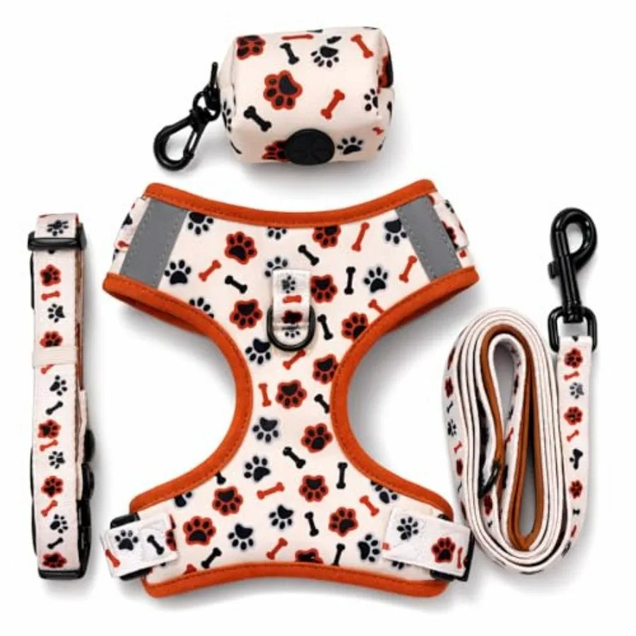 

No Pull Dog Harness Set 4PCS Adjustable Soft Vest Harness with Leash, Collar and Poop Bag Holder for Large Breed Dogs L