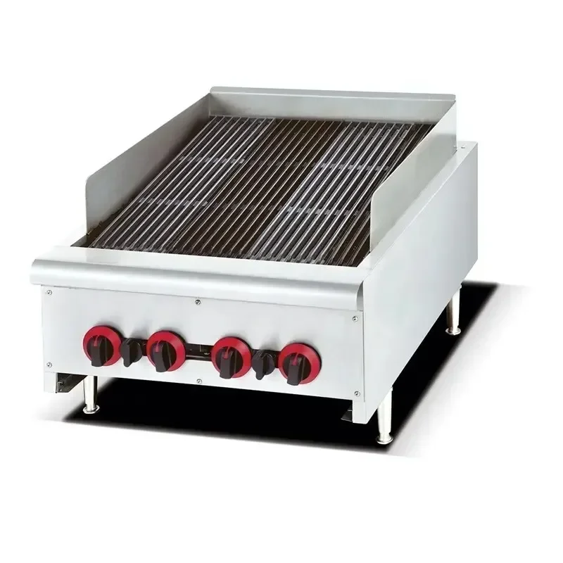 Commercial Catering Equipment Table Top Black Stone Grill Stainless Steel Beef Steak Griddle Gas Lava Rock Grill For Party Use