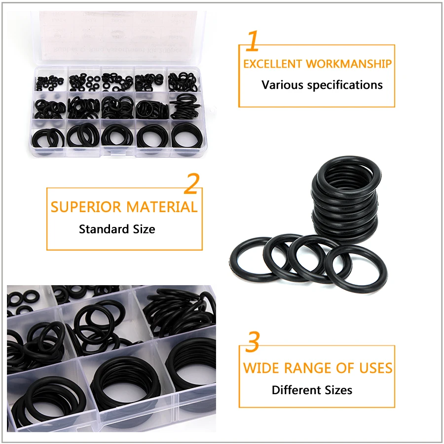 150-200-225buah NBR Karet Pengganti Gasket Penyegelan O-ring Kit OD 6Mm-35Mm CS 1Mm 1.5Mm 1.9Mm 2.4Mm 3.1Mm