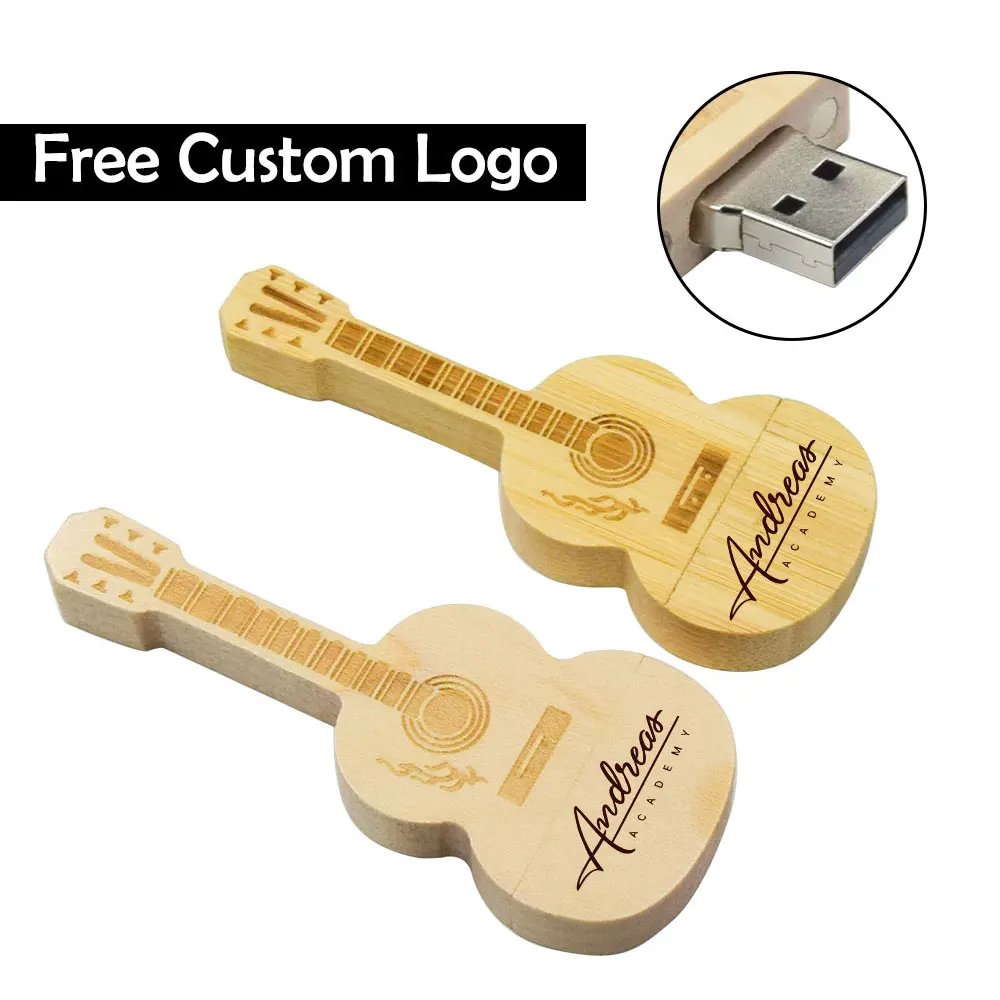 20 шт./лот, деревянная гитарная ручка, USB-флешка, флэш-накопитель, 4 ГБ, 16 ГБ, 32 ГБ, 64 ГБ, 128 ГБ, Cle USB, бесплатный логотип