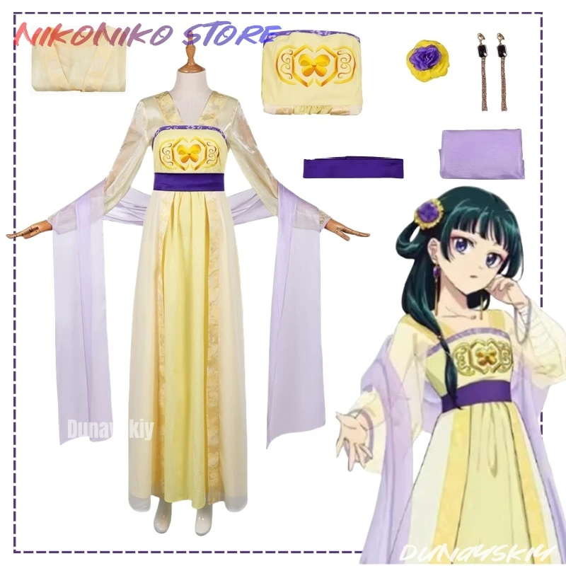 

Maomao Cosplay Yellow Chinese Gown Ball Dress Costume Anime Apothecary Diary Roleplay Hanfu Headgear Set Outfits Women Halloween