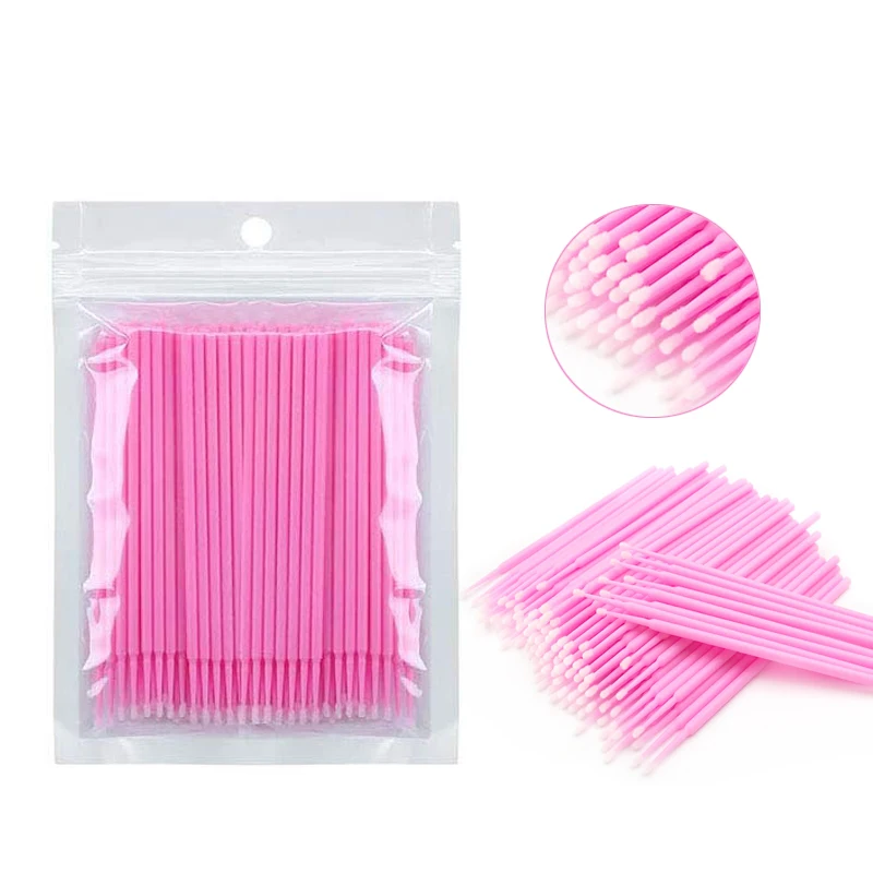 100/200개 마이크로 어플리케이터 브러쉬 마이크로 스왑 속눈썹 마스카라 완드 속눈썹 연장 청소 및 메이크업 제거 도구