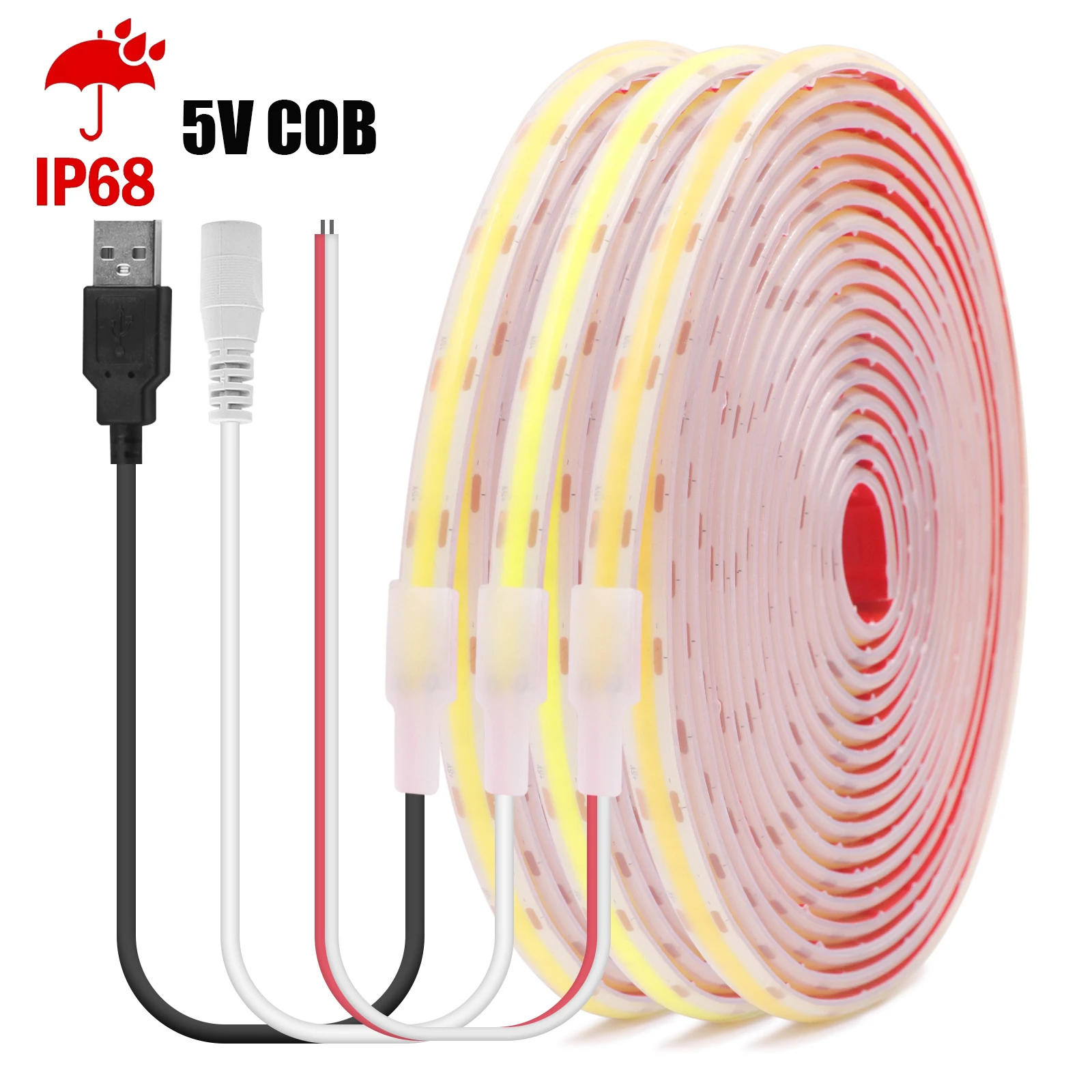 IP68 Waterproof COB LED Strip 5V USB Flexible LED Strip Light 320LEDs Neon Light Outdoor Swimming Pool High Density Linear Light