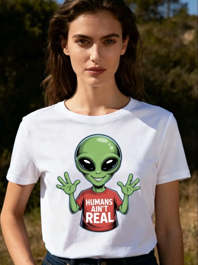 A Funny Gift for Fans of Alien Unidentified Flying Objects, T-shirt with Street Style Pattern Y2k Harajuku Top