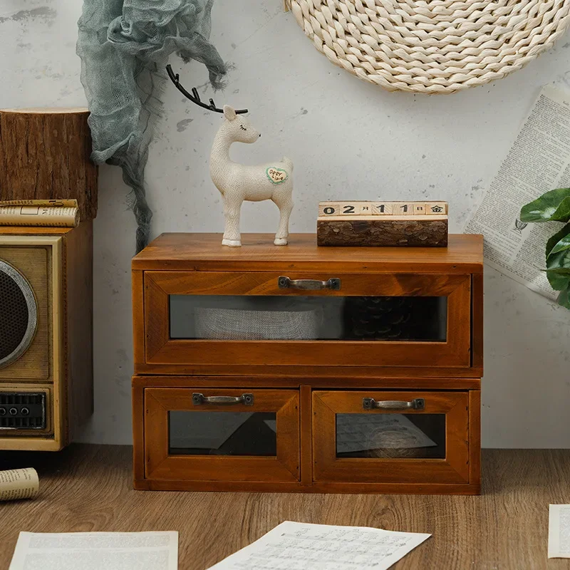 Wooden Drawer Storage Box Computer Monitor Office Desktop  Increased Shelf Cabinet Dressing Table Organizer