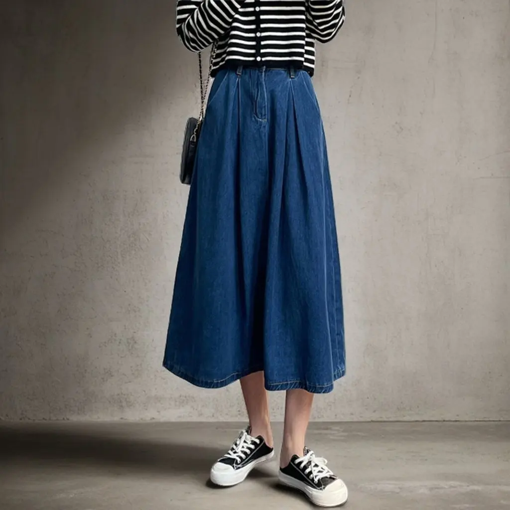 

Women's plus Size Denim Skirt High Waist A-Line Casual Commuting Japanese Korean Style Trendy Skirts for