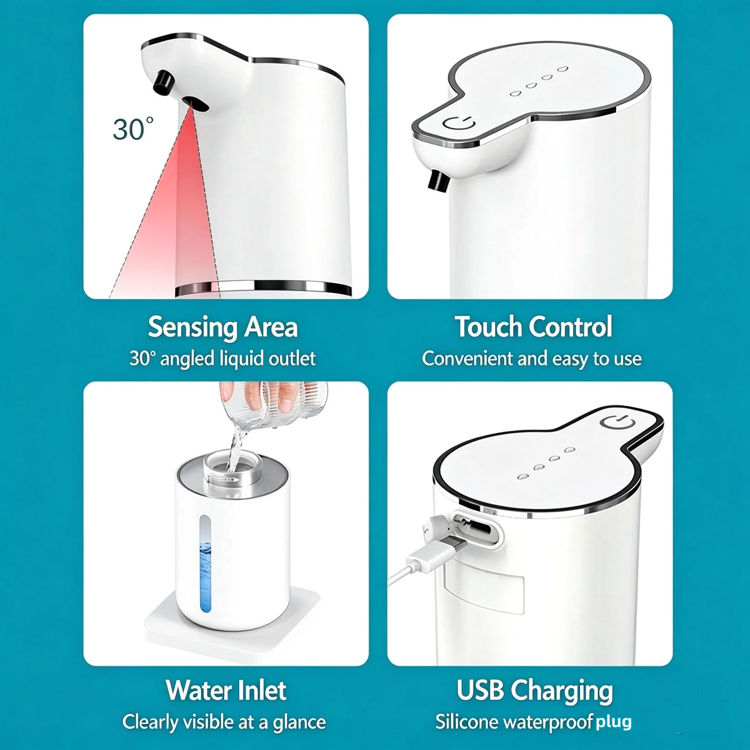 Automatic Liquid Soap Dispenser Touchless USB Rechargeable Smart Hand Soap Dispenser 4-Level Adjustable 350ML Wall Mounted
