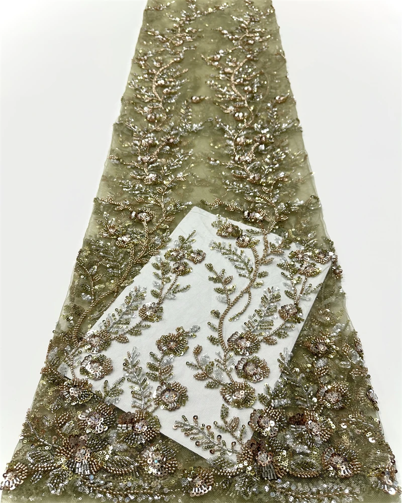 Luxe handkralen kant stof bruids stof hoogwaardige bruiloft stoffen Franse Nigeriaanse pailletten kralen geborduurd op tule