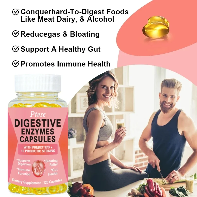 Digestive Enzymes Capsules Beneficial Bacteria Immune System & Healthy Digestive, Gas & Bloating Relief for Women & Men