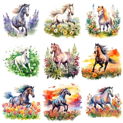 25cm Fashion Flower Running Horse Heat Thermal Transfer Sticker Fusible Applique Iron On Thermoadhesive Decal For Clothes