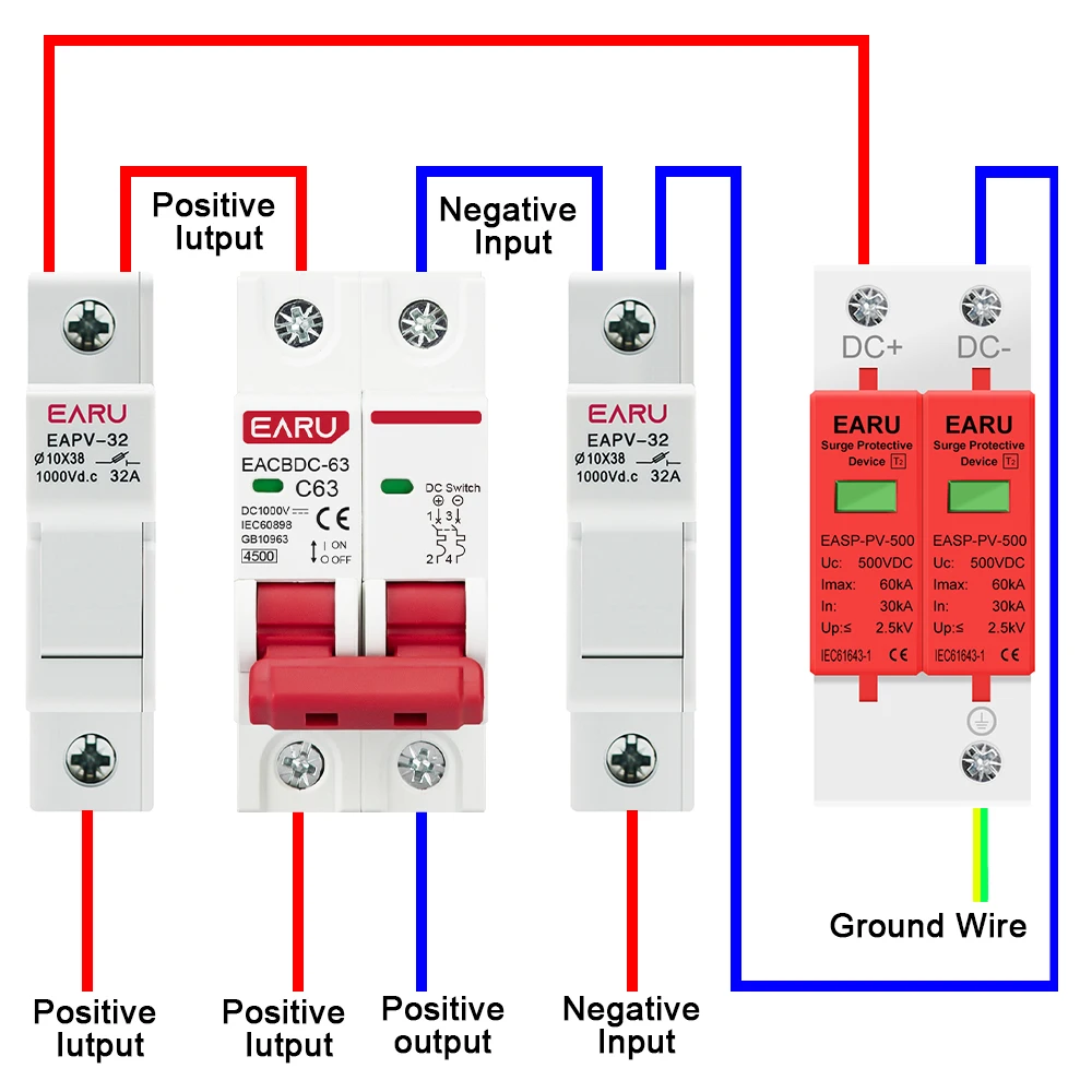 Dispositif de protection contre les surtensions, Parafoudre solaire long photovoltaïque, Protecteur de tension, 2P DC éventuelles D, 500V, 800V, 1000V, 20KA, 30KA, 40KA, 60KA