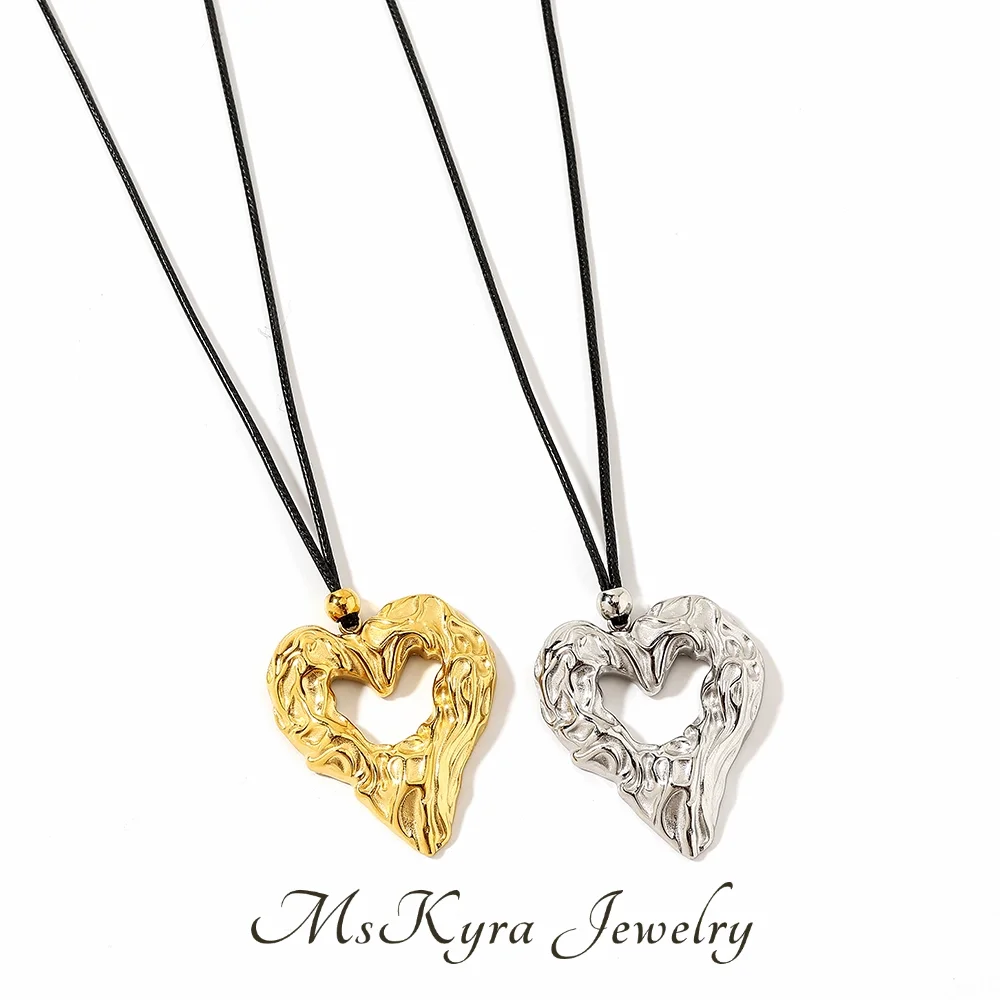 

MsKyra Stainless Steel Necklace Plated 18k Gold Color Heart Jewelry Waterproof Non Oxidation Chunky Necklace For Women Gift